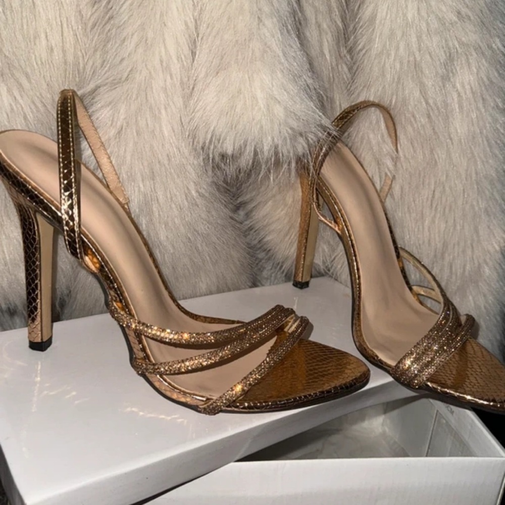 Crate&Barrel Metallic Gold Strappy Heels